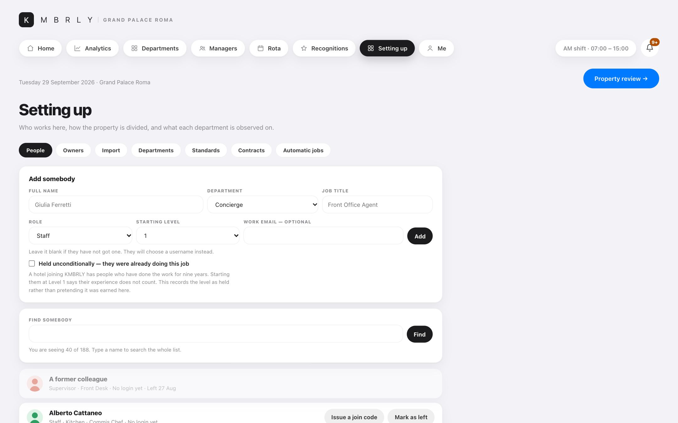People and entry codes — Add somebody