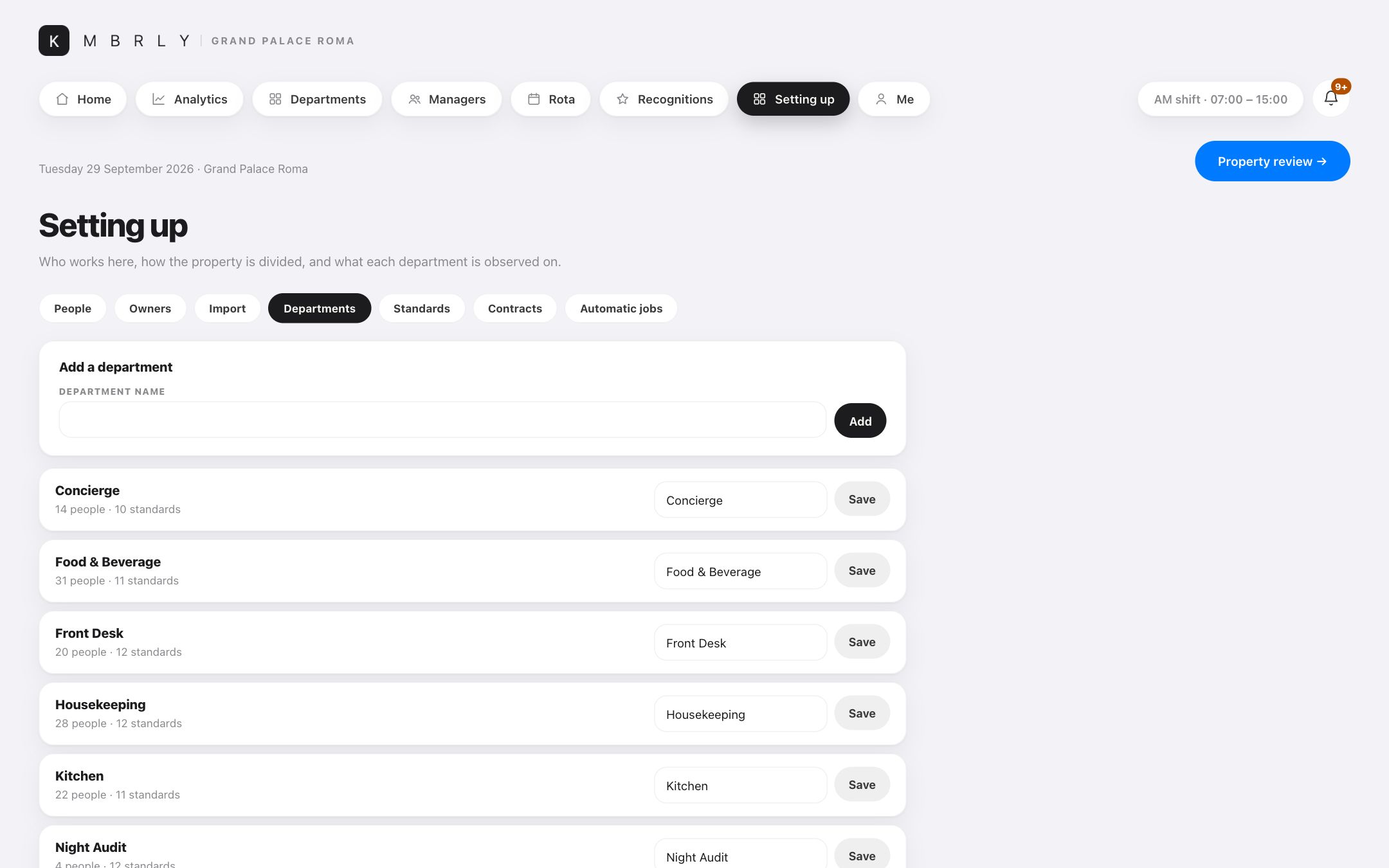 Departments — Add and rename