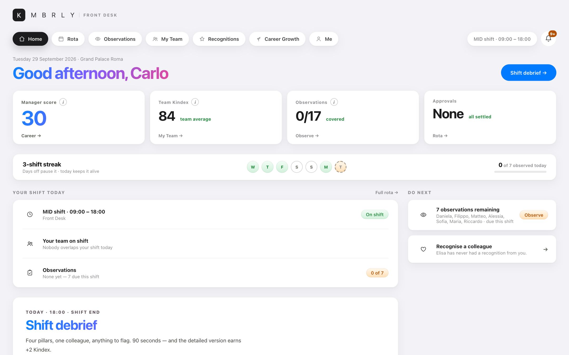 Your home screen — Manager score